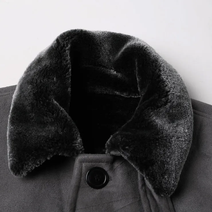 Men's Winter Casual Wool Fur Leather Coat