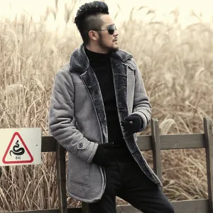 Men's Winter Casual Wool Fur Leather Coat