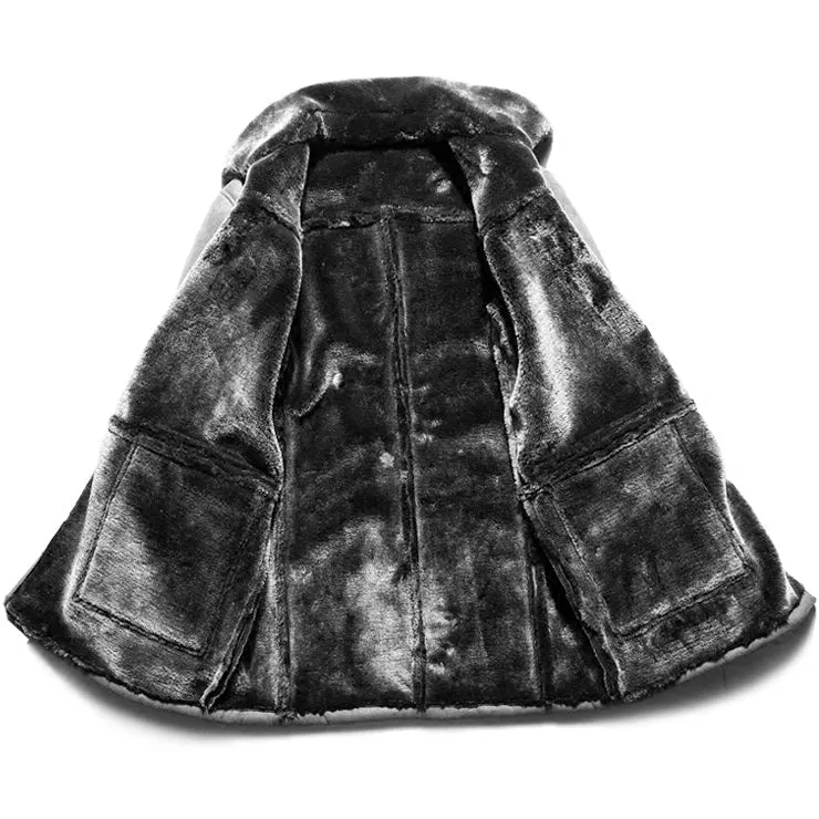 Men's Winter Casual Wool Fur Leather Coat