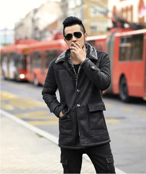 Men's Winter Warm Wool Fur Leather Coat
