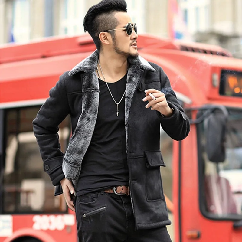 Men's Winter Warm Wool Fur Leather Coat