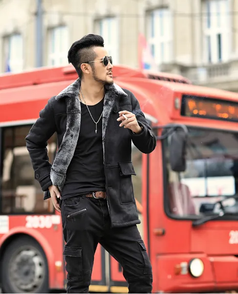 Men's Winter Warm Wool Fur Leather Coat