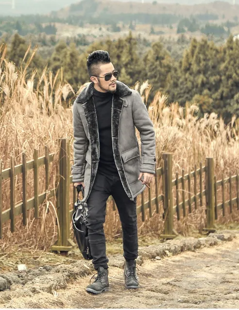 Men's Winter Warm Wool Fur Leather Coat