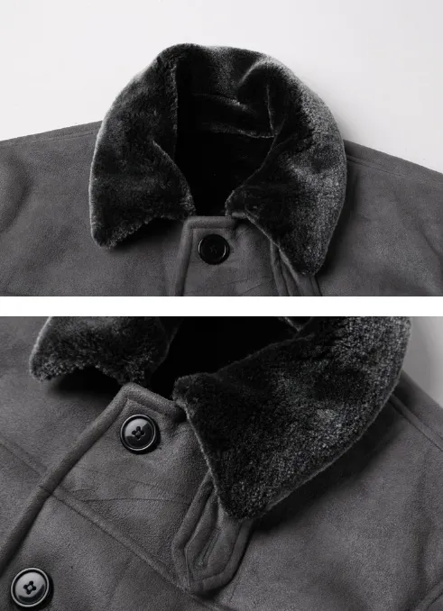 Men's Winter Warm Wool Fur Leather Coat