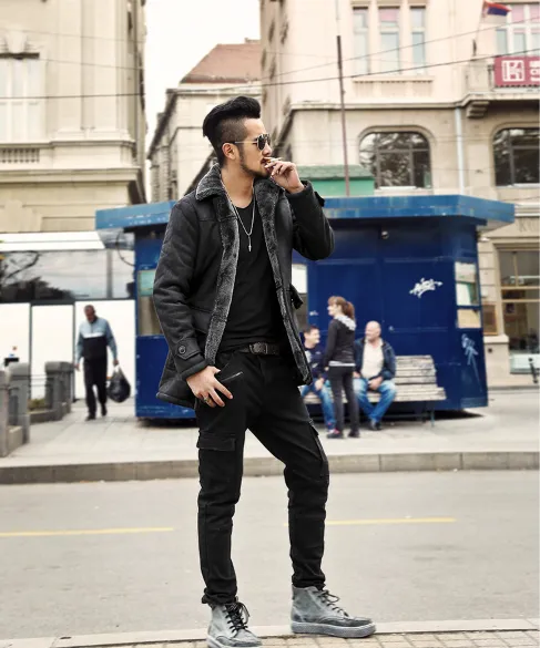 Men's Winter Warm Wool Fur Leather Coat