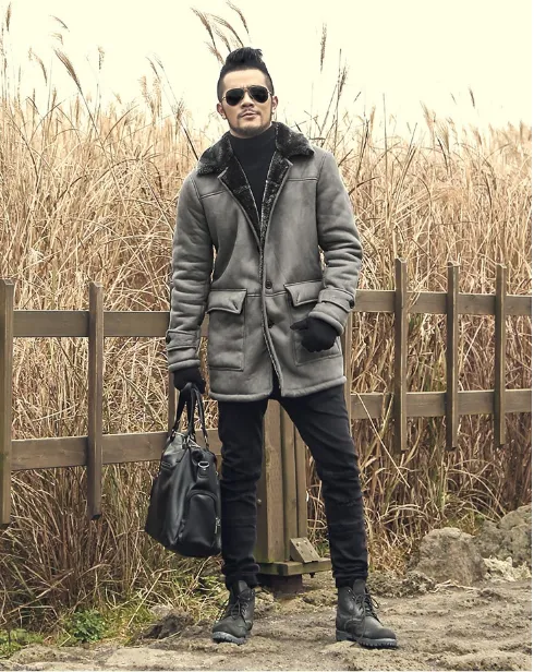 Men's Winter Warm Wool Fur Leather Coat