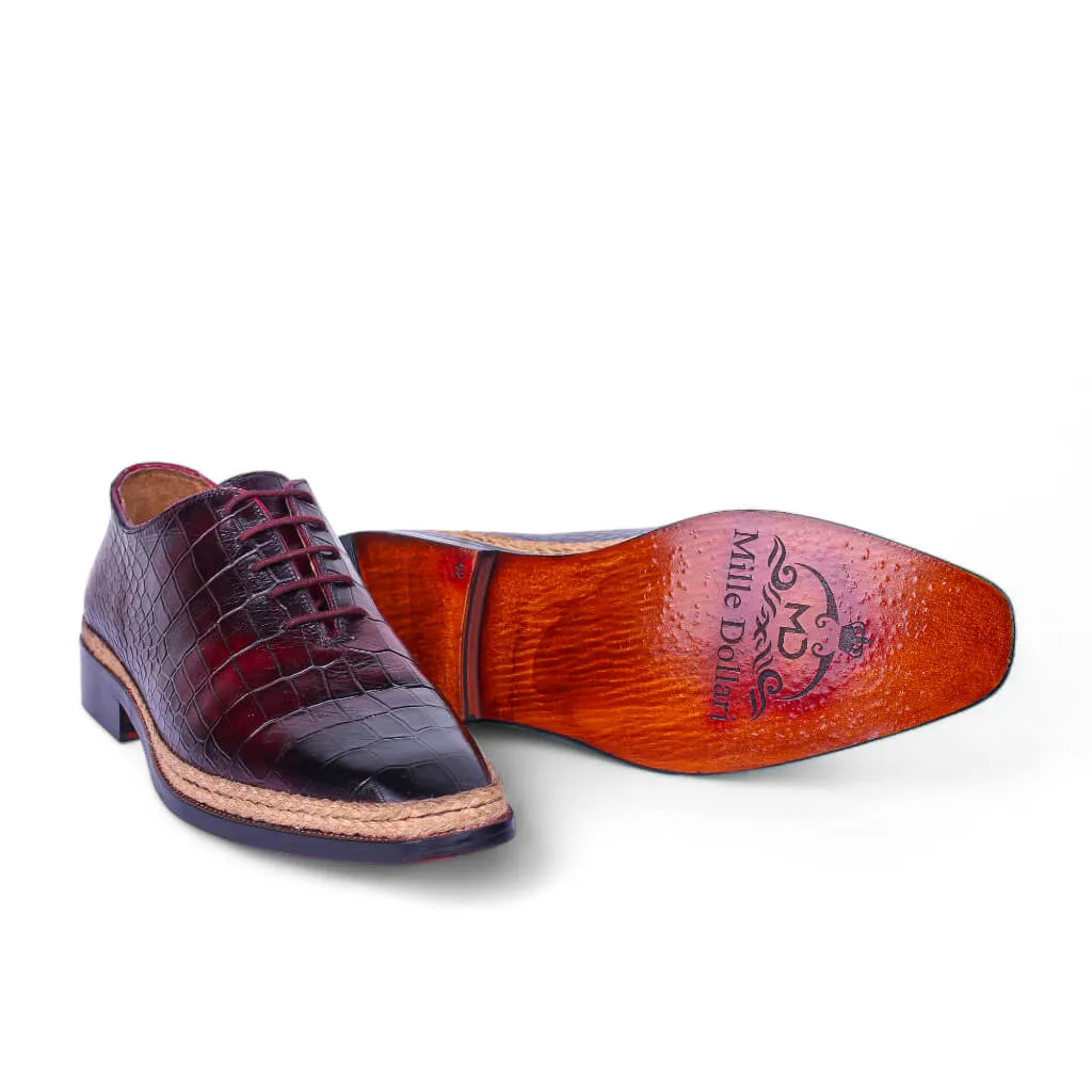 Nordic Lace: Classic Norwegian Croco Leather Lace-Up
