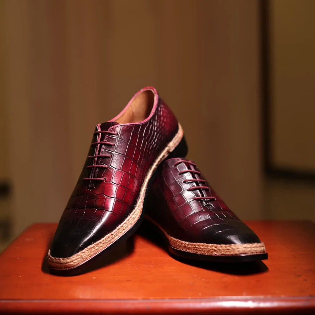Nordic Lace: Classic Norwegian Croco Leather Lace-Up