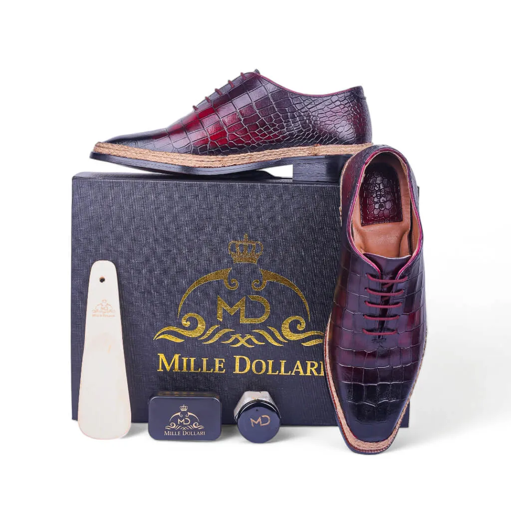 Nordic Lace: Classic Norwegian Croco Leather Lace-Up