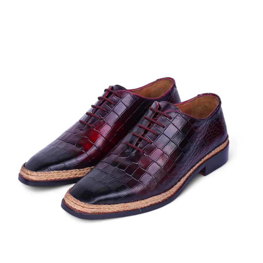 Nordic Lace: Classic Norwegian Croco Leather Lace-Up