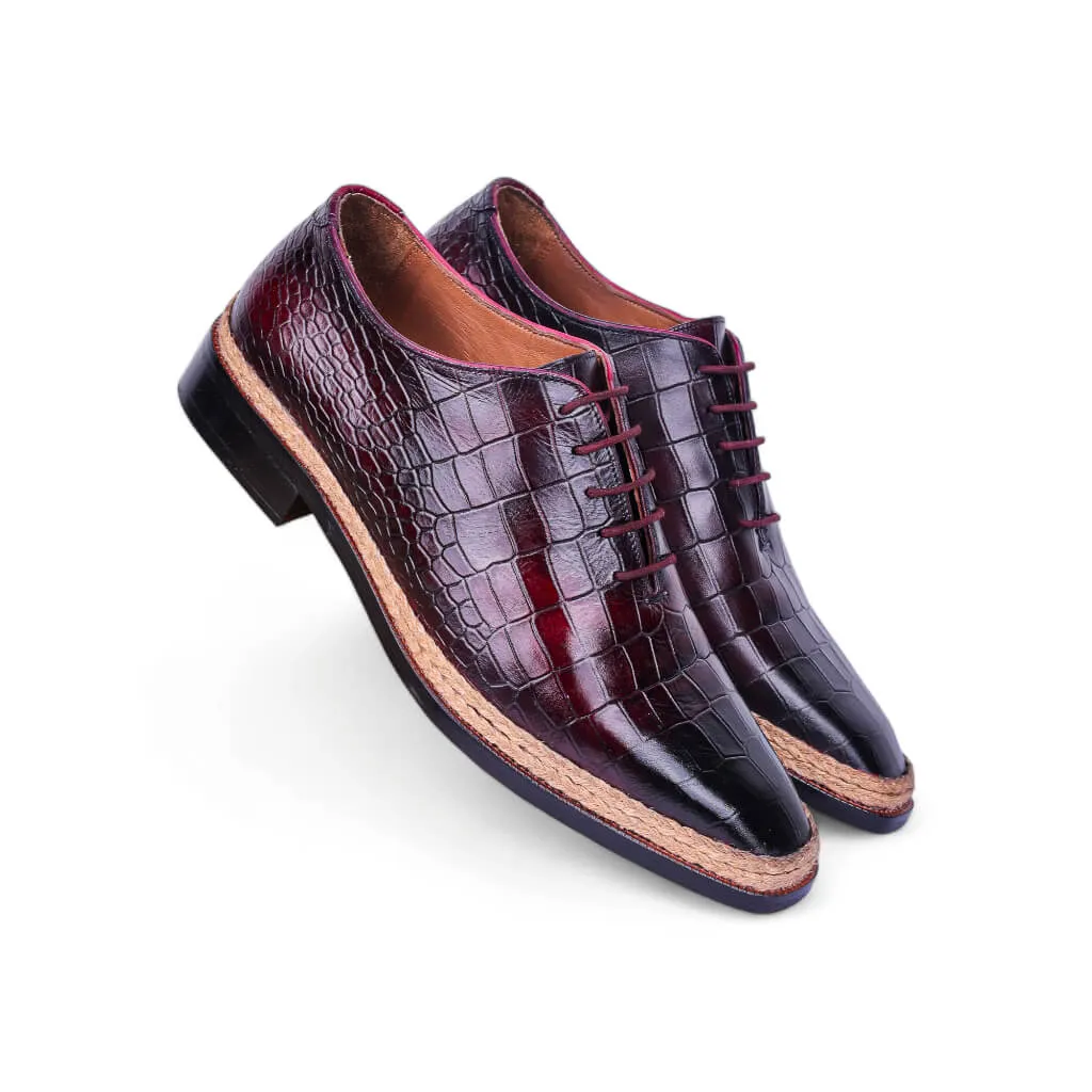 Nordic Lace: Classic Norwegian Croco Leather Lace-Up