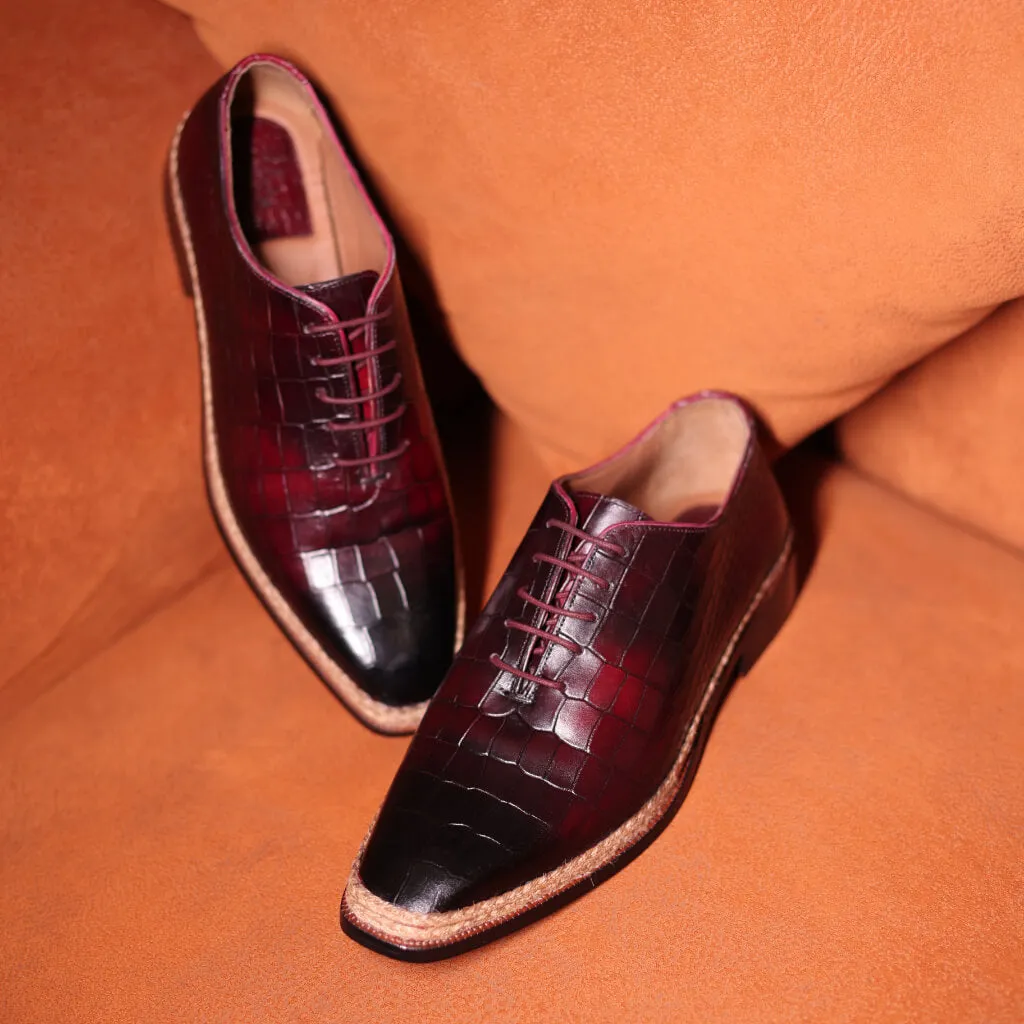 Nordic Lace: Classic Norwegian Croco Leather Lace-Up