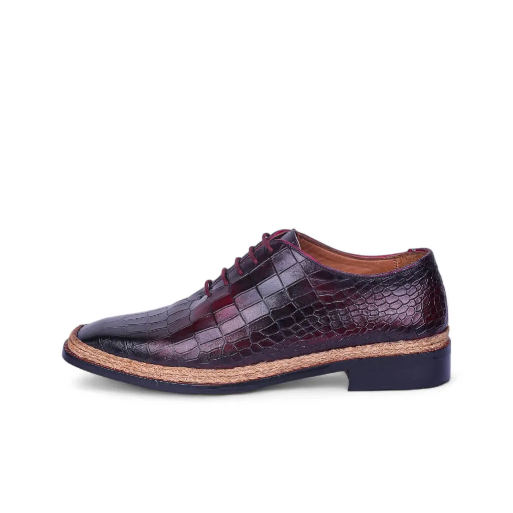 Nordic Lace: Classic Norwegian Croco Leather Lace-Up