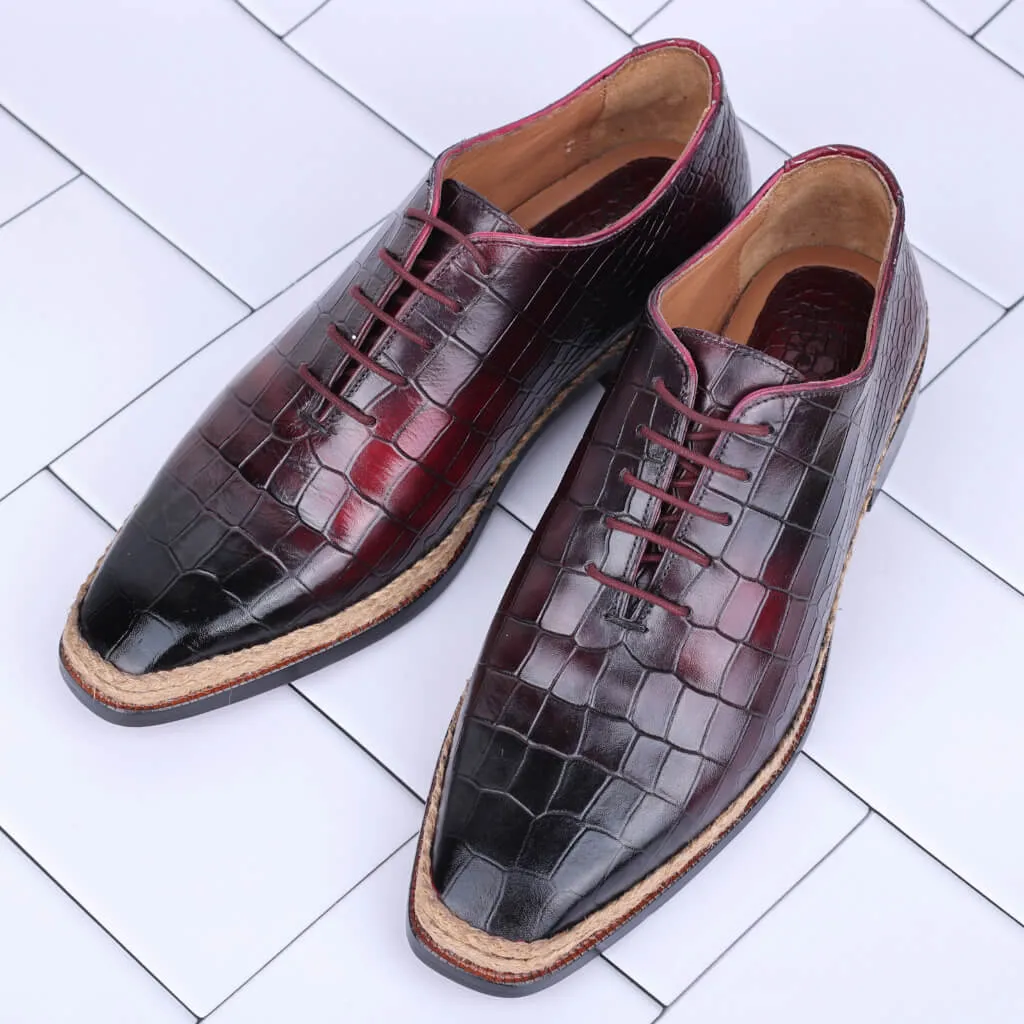 Nordic Lace: Classic Norwegian Croco Leather Lace-Up