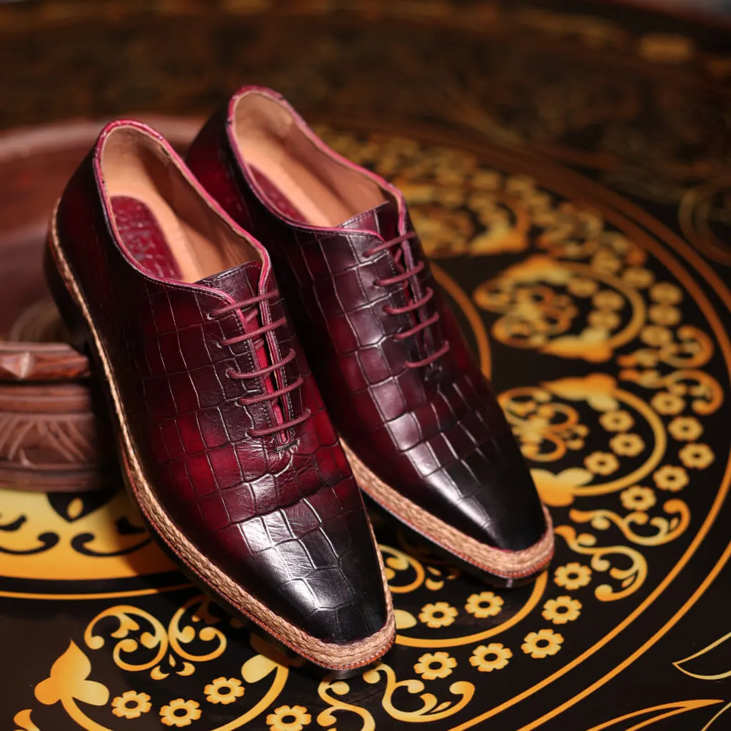 Nordic Lace: Classic Norwegian Croco Leather Lace-Up