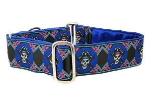 Pirates in Blue & Black - Martingale or Buckle Dog Collar - 1.5" Width