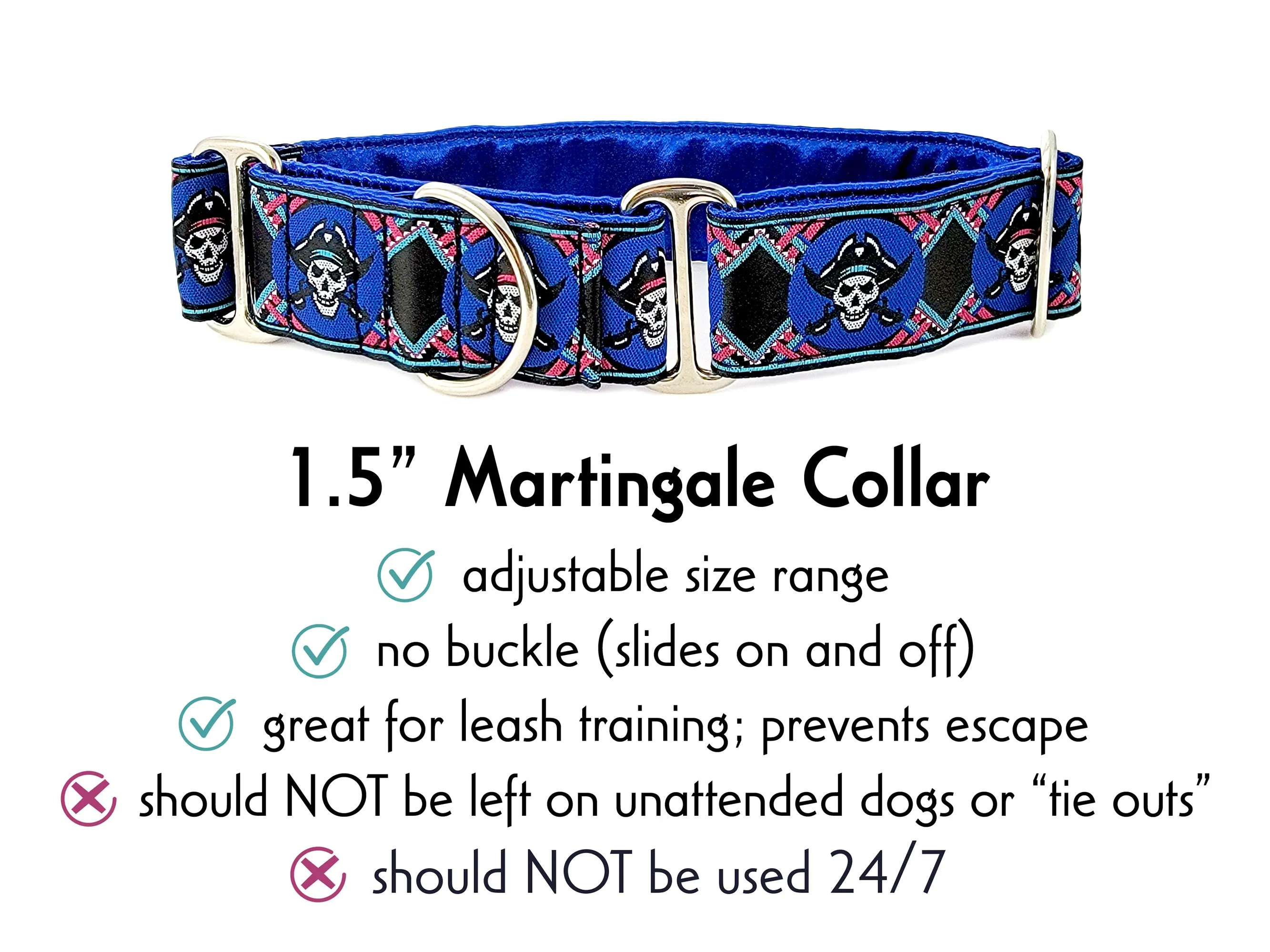 Pirates in Blue & Black - Martingale or Buckle Dog Collar - 1.5" Width