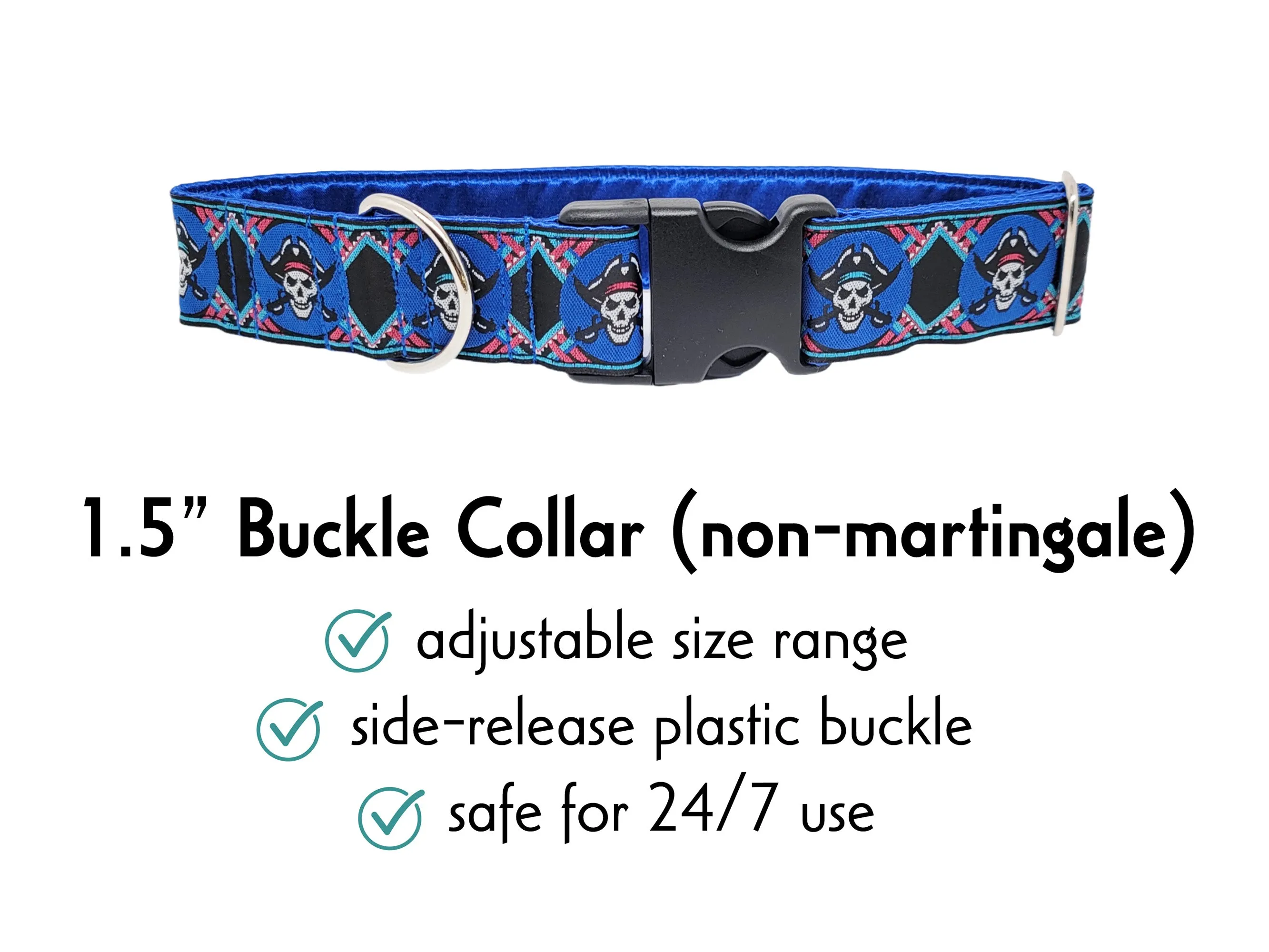 Pirates in Blue & Black - Martingale or Buckle Dog Collar - 1.5" Width