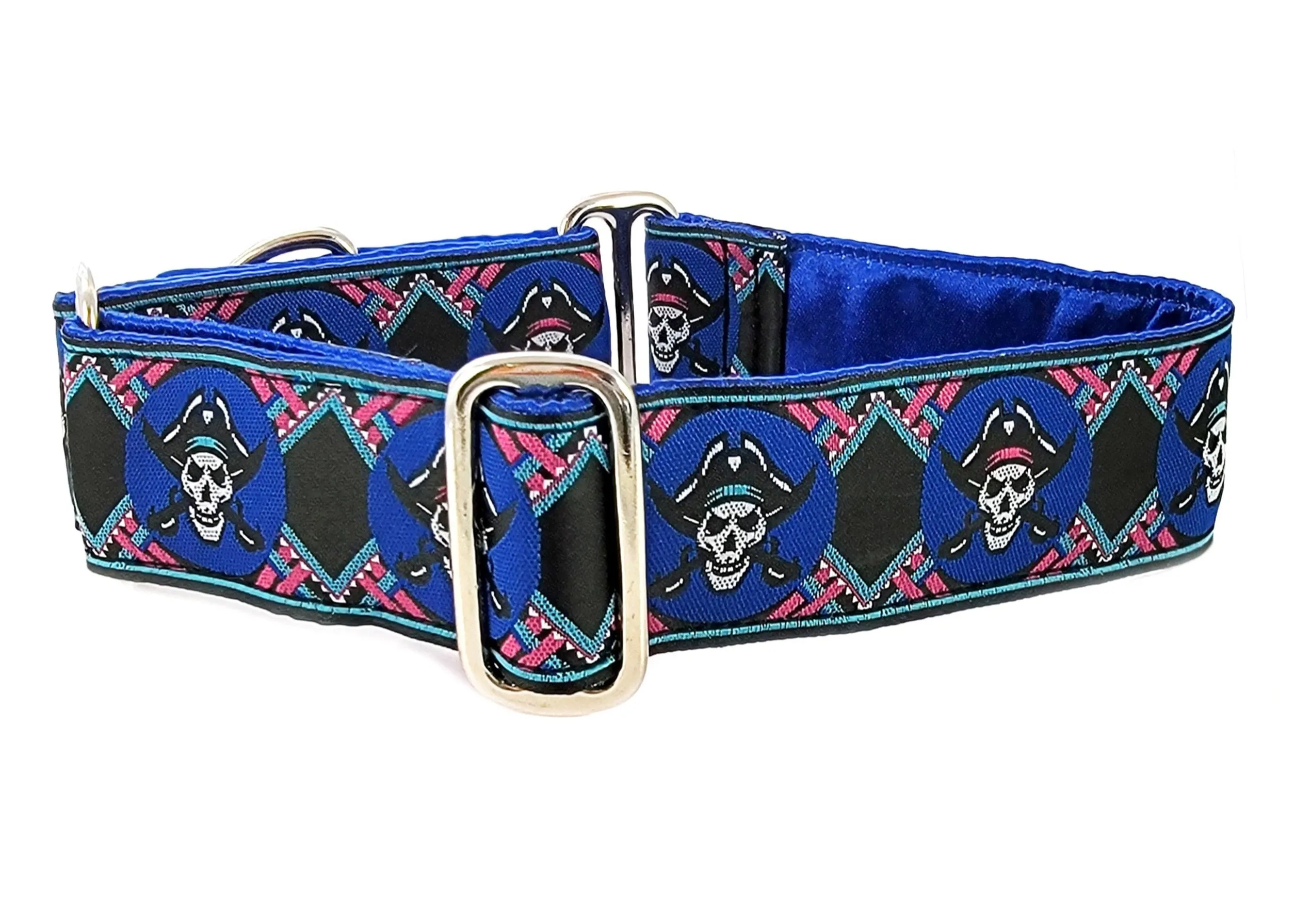 Pirates in Blue & Black - Martingale or Buckle Dog Collar - 1.5" Width