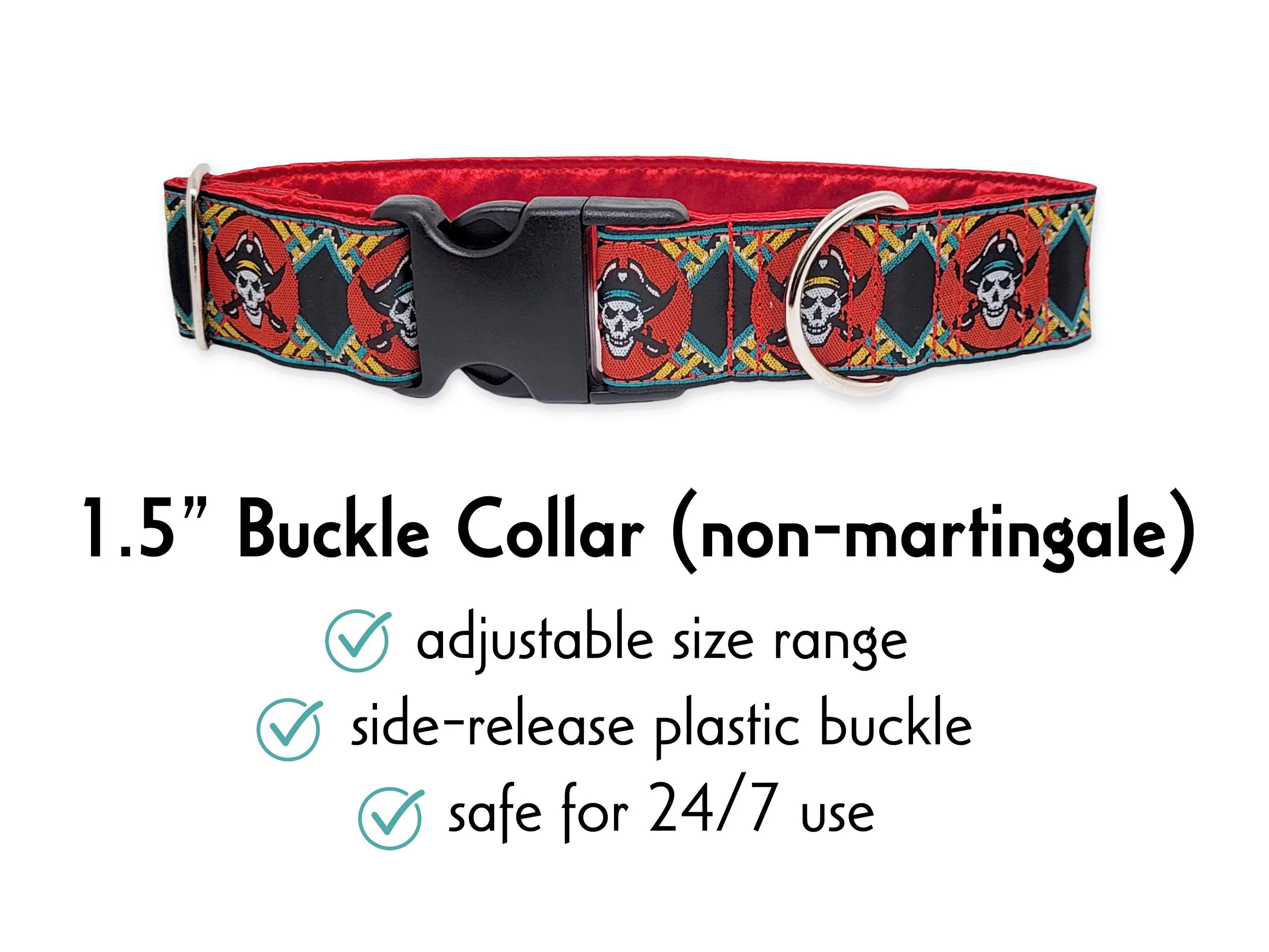 Pirates in Red & Black - Martingale or Buckle Dog Collar - 1.5" Width