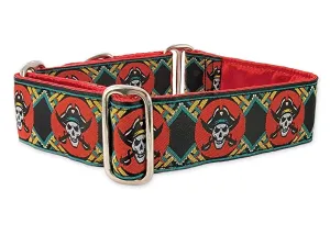 Pirates in Red & Black - Martingale or Buckle Dog Collar - 1.5" Width