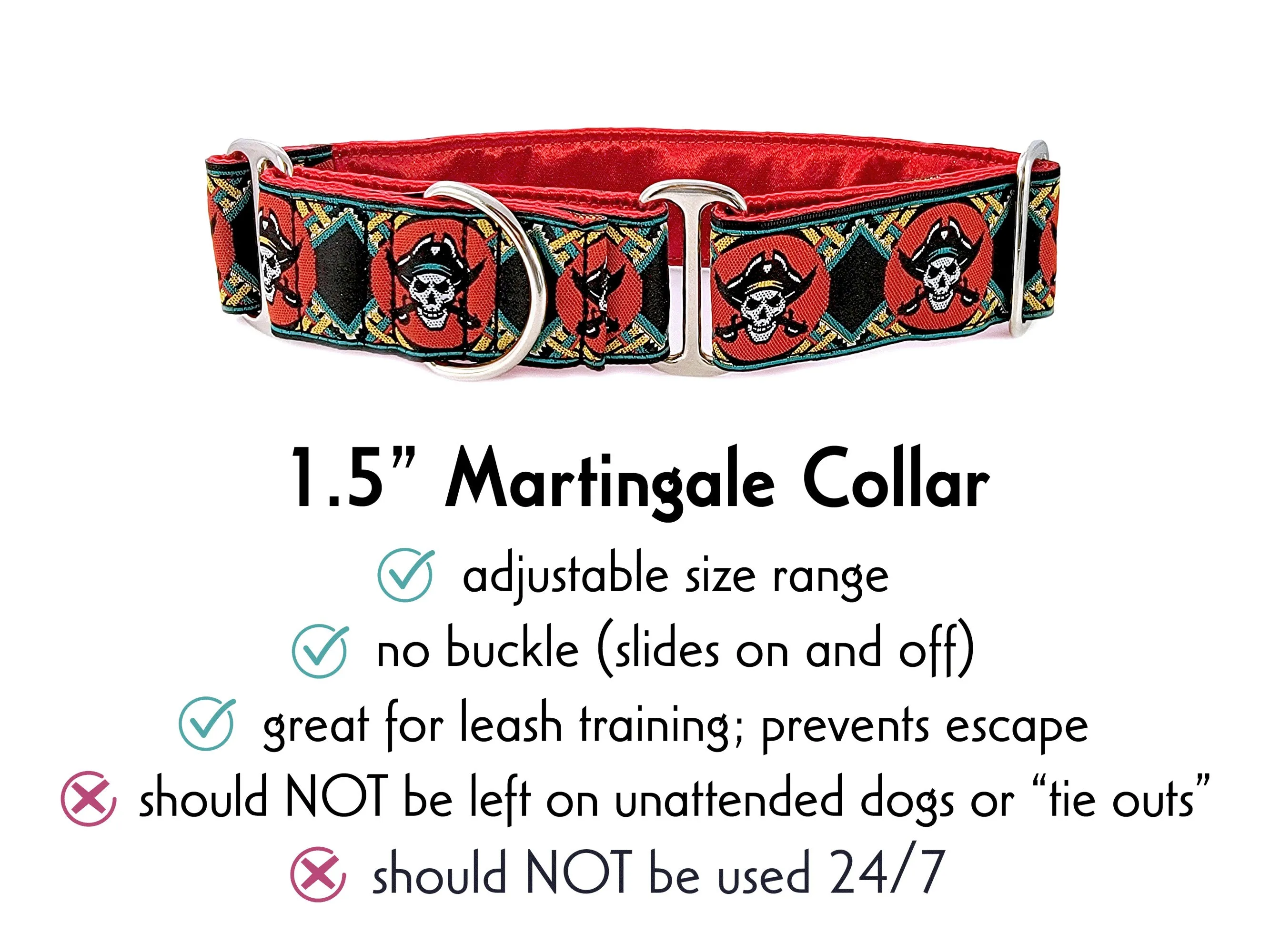 Pirates in Red & Black - Martingale or Buckle Dog Collar - 1.5" Width