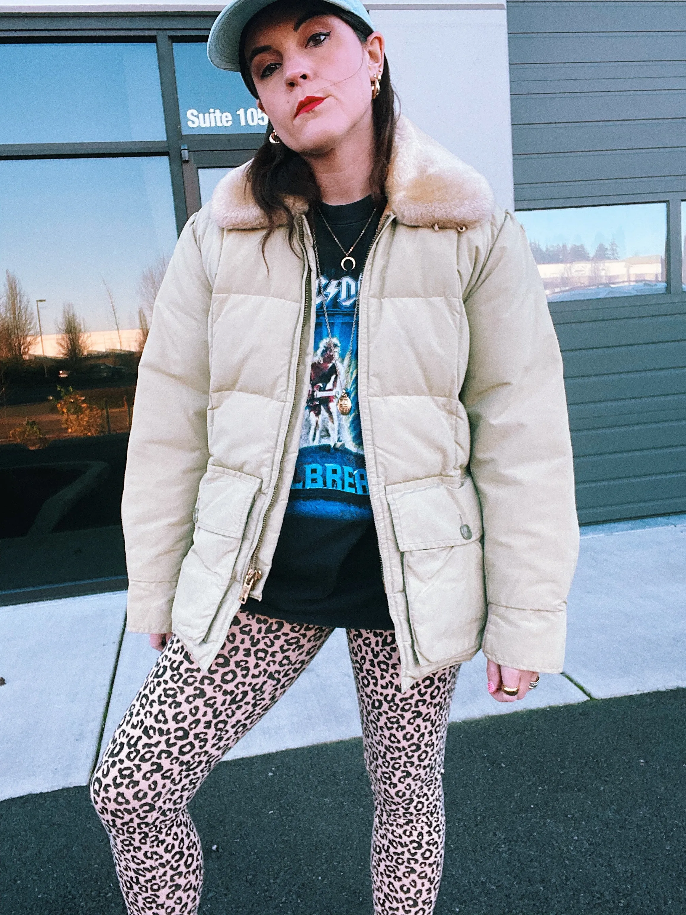 Puffer Jacket with Faux Fur Collar