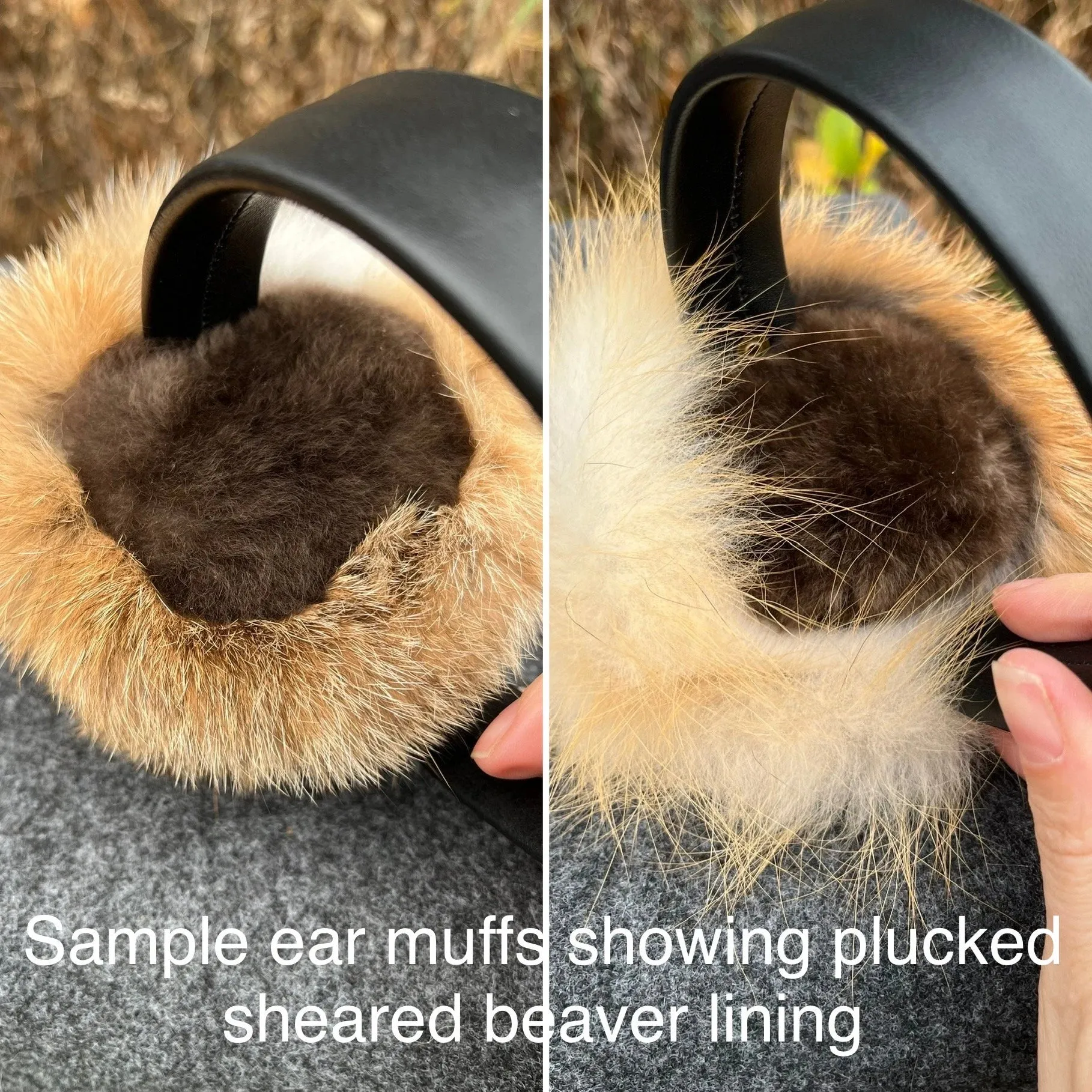 Red Fox (light color) fur Earmuffs lined with Plucked & Sheared Beaver fur