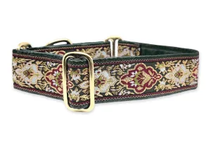 Salzburg in Green & Gold - Martingale Dog Collar or Buckle Dog Collar - 1.5" Width