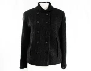 Size 6 Mod Wool Jacket - Beautiful 1960s Modernist Gray Tweed Beatnik Coat with Knit Collar & Cuffs - Pockets - Faux Fur Lining - Bust 36
