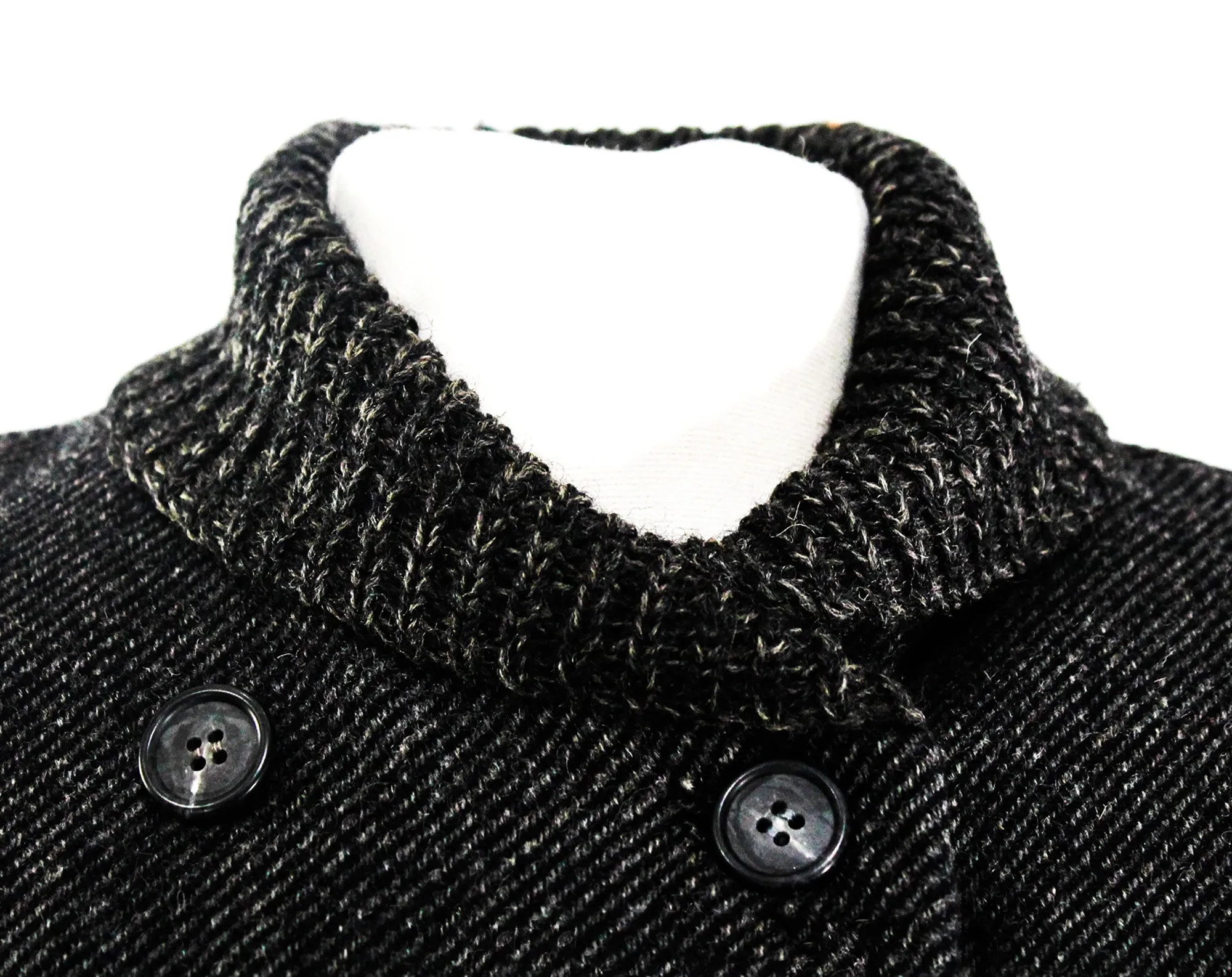 Size 6 Mod Wool Jacket - Beautiful 1960s Modernist Gray Tweed Beatnik Coat with Knit Collar & Cuffs - Pockets - Faux Fur Lining - Bust 36