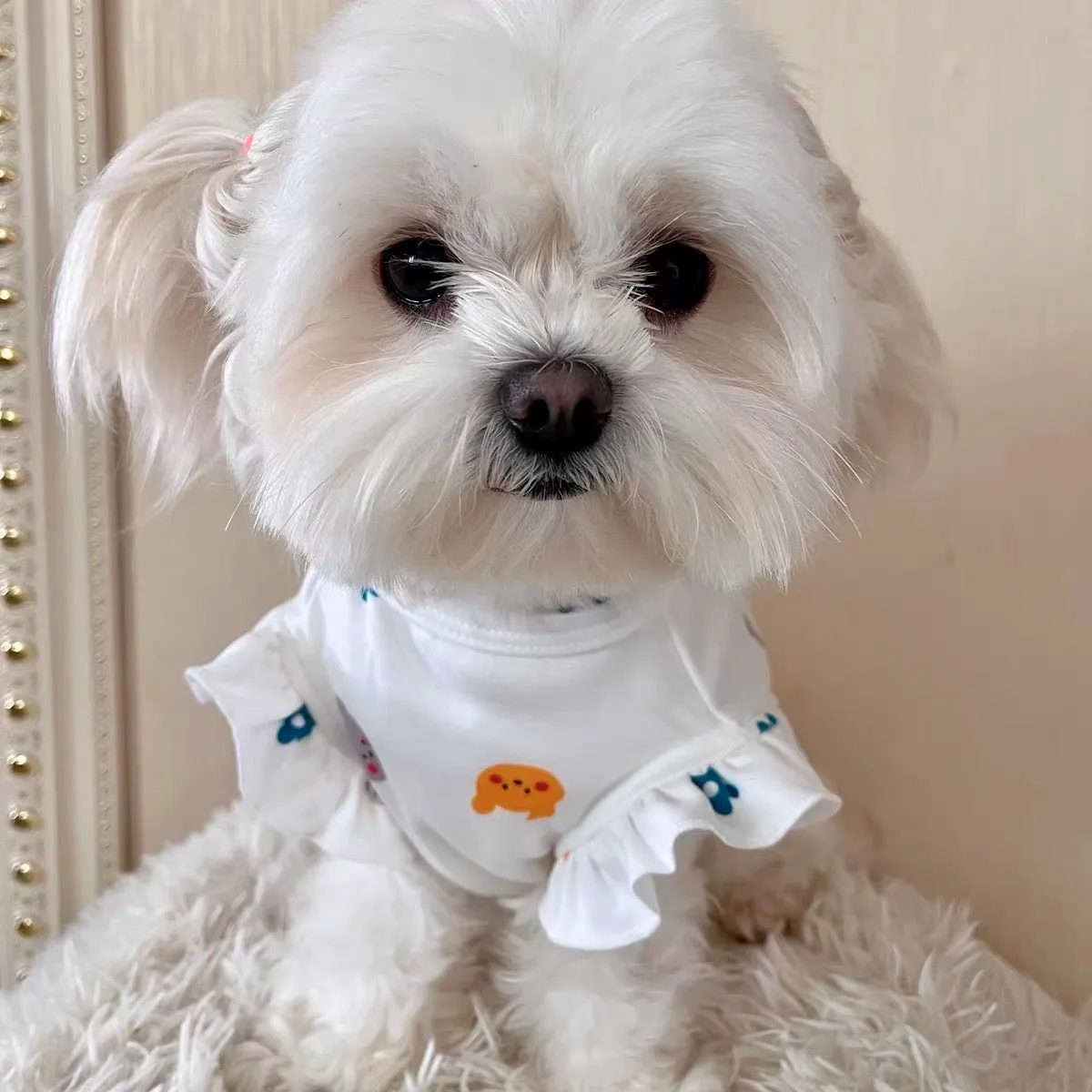 Spring Summer Milky Ruched Sleeve Tank Shirt for Cats and Dogs