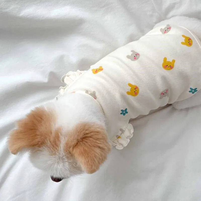 Spring Summer Milky Ruched Sleeve Tank Shirt for Cats and Dogs