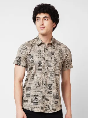 Spykar Khaki PRINTED HALF SLEEVE Shirt For Men