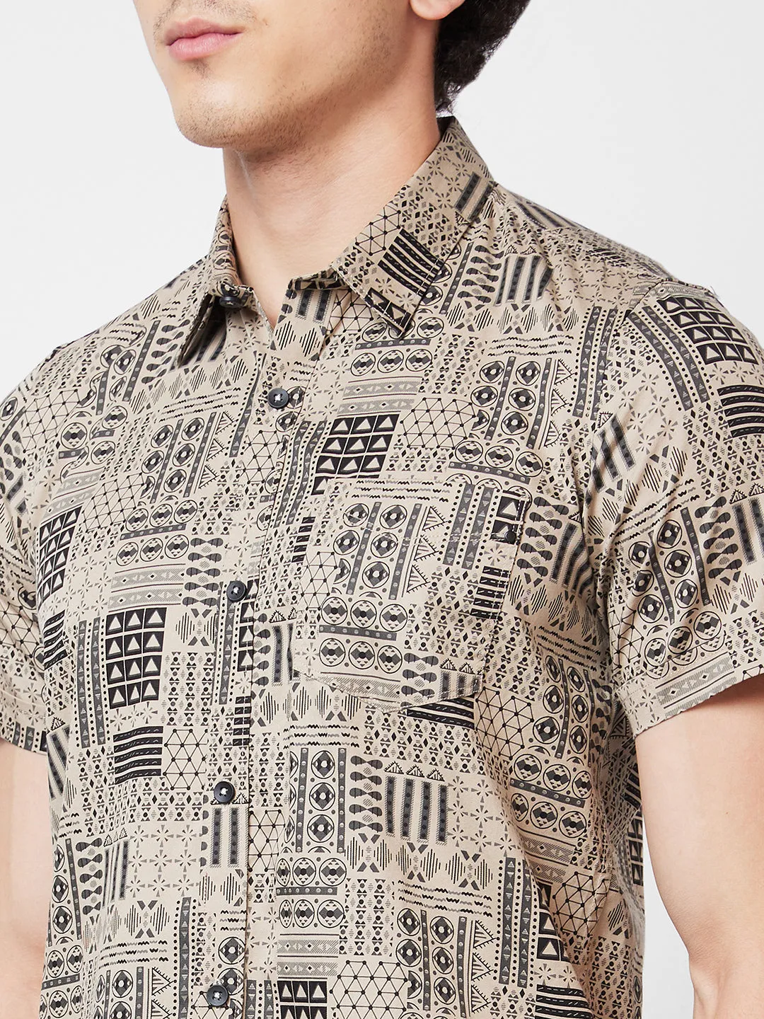 Spykar Khaki PRINTED HALF SLEEVE Shirt For Men