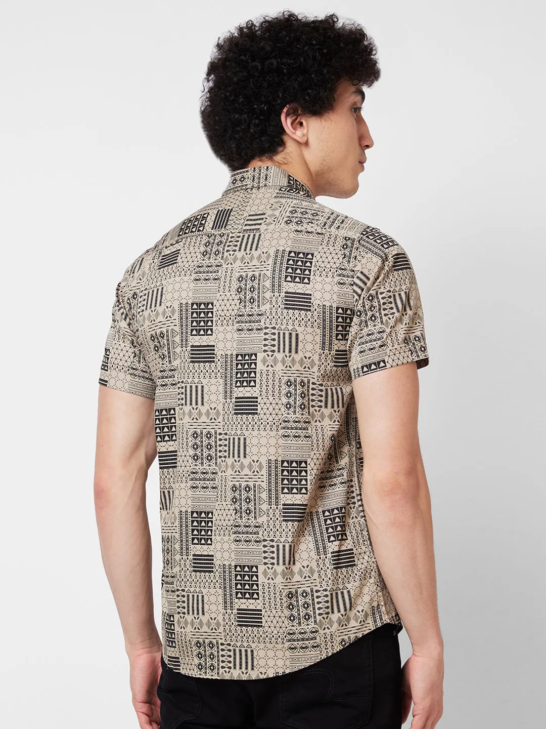 Spykar Khaki PRINTED HALF SLEEVE Shirt For Men