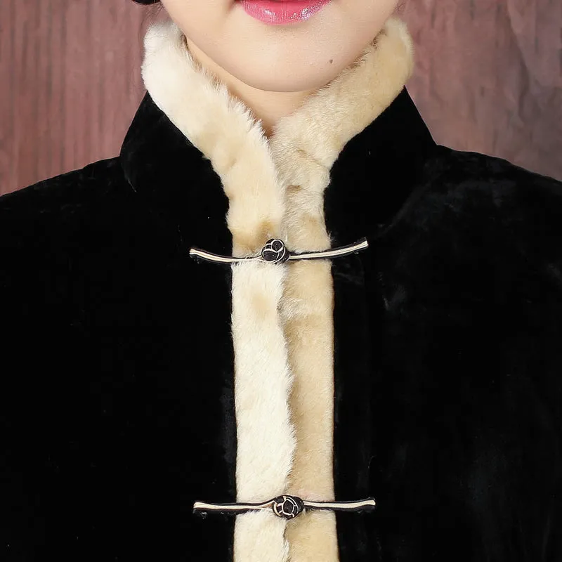 Stand Collar Fur Edge Chinese Style Women's Wadded Jacket