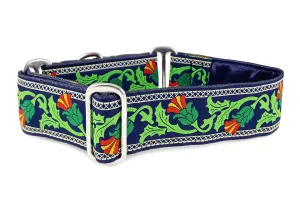 Thistle Jacquard in Navy - Martingale Dog Collar or Buckle Dog Collar - 1.5" Width