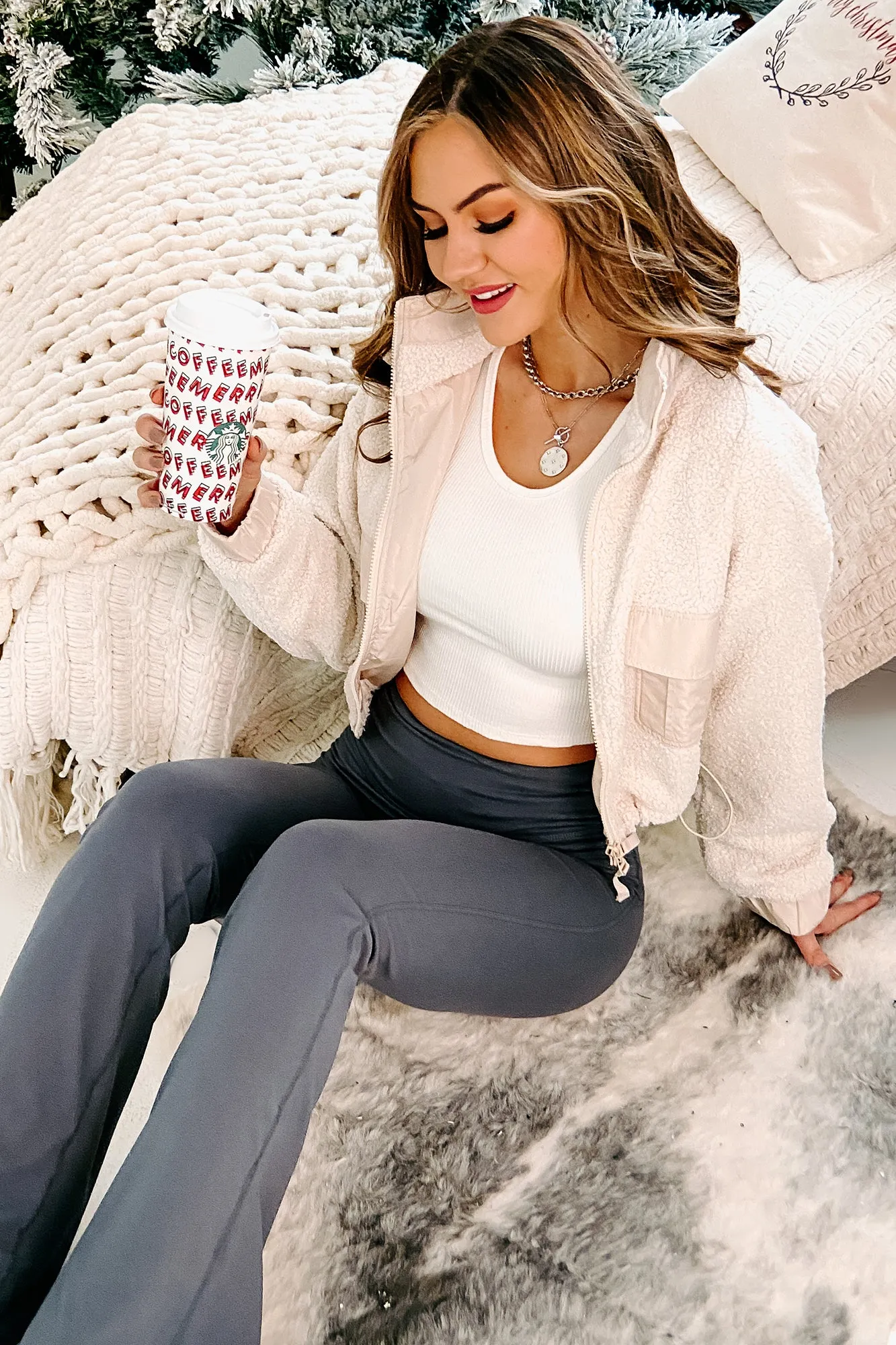 Travel Time Cropped Sherpa Jacket (Stone)