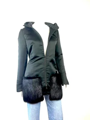VERA WANG FUR TRIM HOODED COAT
