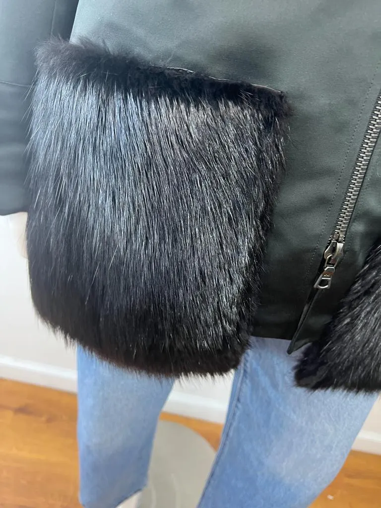 VERA WANG FUR TRIM HOODED COAT