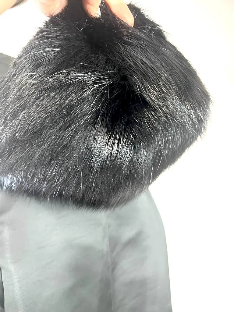VERA WANG FUR TRIM HOODED COAT