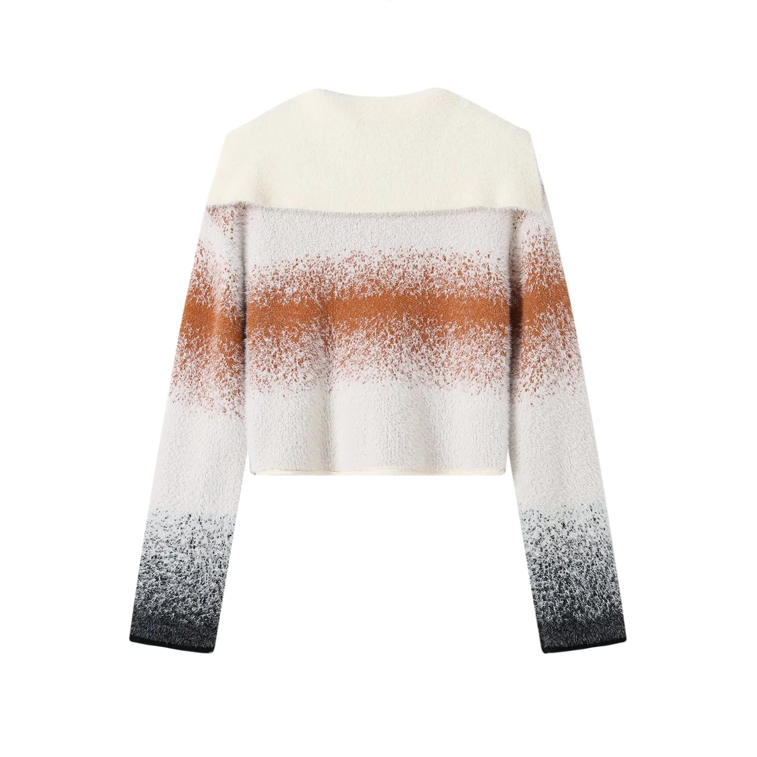 White Collar Color Fading Faux Fur Sweater