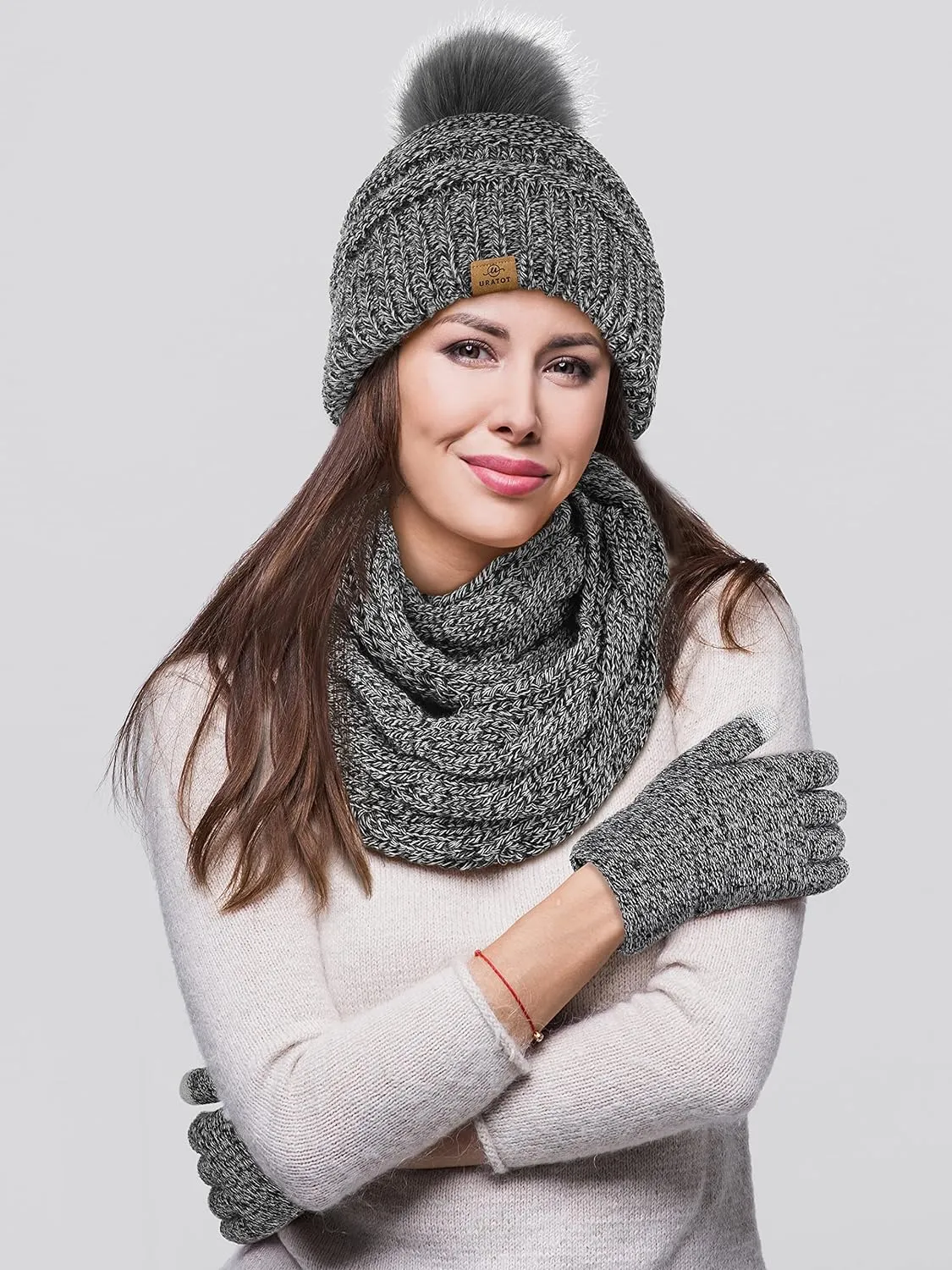 Winter Knit Teal Beanie Hat, Scarf, Ear Muff & Gloves Set