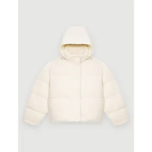 Women Ecru Faux Fur Down Jacket - Ecru