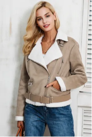Women's Autumn Leather Suede Lamb Fur Jacket