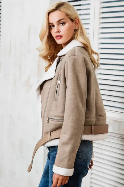 Women's Autumn Leather Suede Lamb Fur Jacket