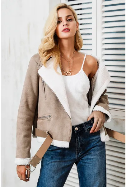 Women's Autumn Leather Suede Lamb Fur Jacket