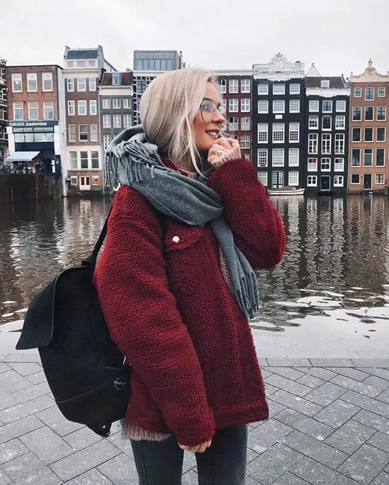 Women's Autumn/Winter Warm Loose Single-Breasted Faux Lamb's Fur Jacket