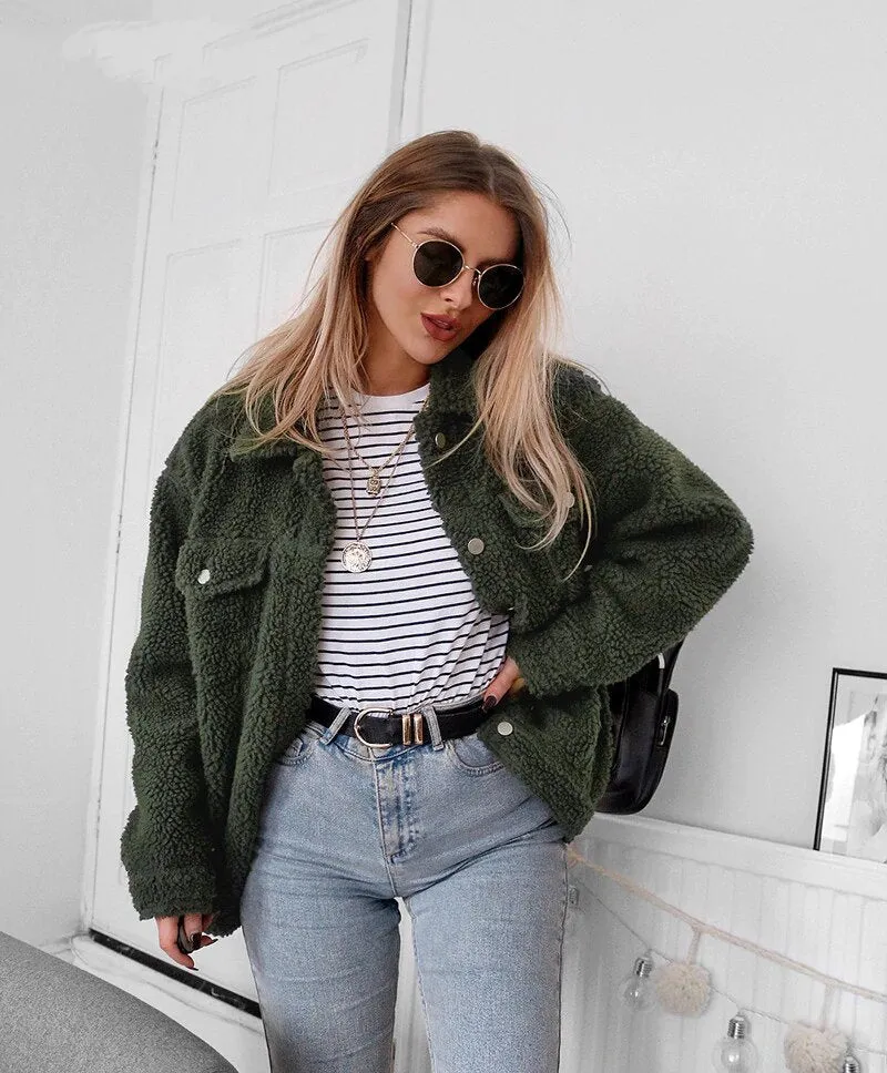 Women's Autumn/Winter Warm Loose Single-Breasted Faux Lamb's Fur Jacket